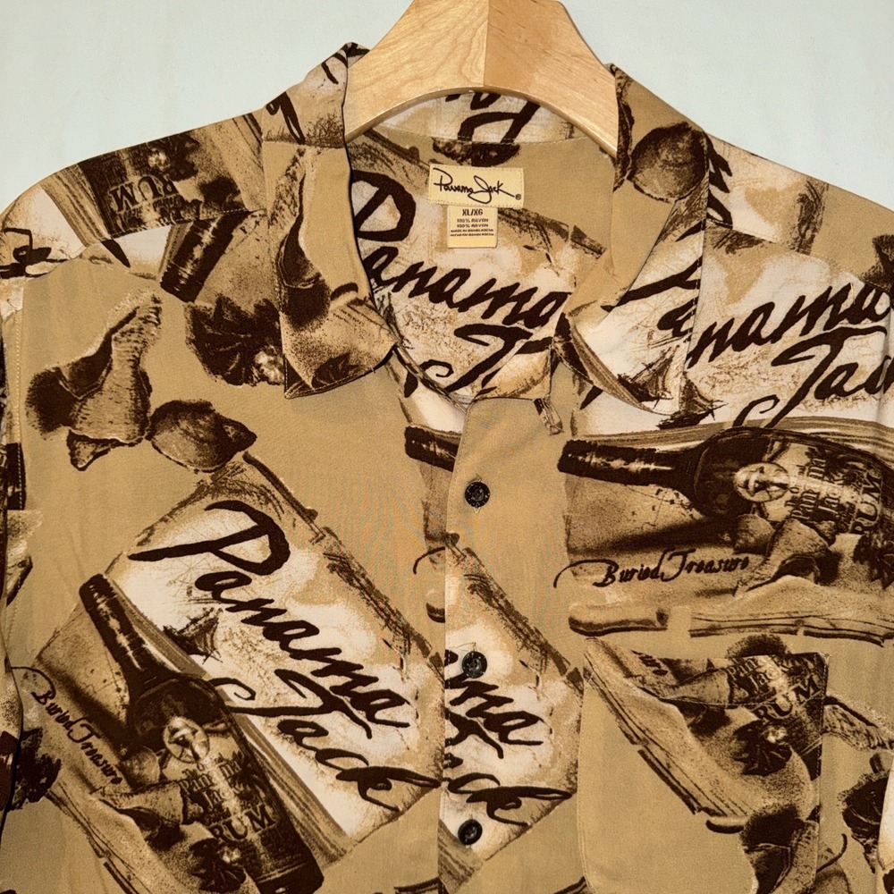 Mens Panama Jack Rum Button Up Aloha Hawaiian Shirt Extra Large XL Brown